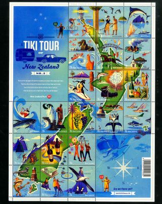Zealand Stamps Tiki Tour No.  2 Sheet W/ Travel Map