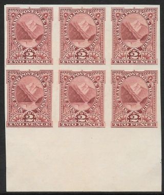 Zealand 1898 - 1900 2d Imperf Proof Block 6 In Lake,  No Gum.