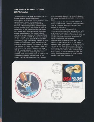 Usa Stamps Sts 8 Nasa Space Shuttle Flight Cover Travelled In Space & Folder
