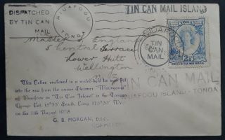 1938 Tonga Tin Can Canoe Mail Cover Ties 2 1/2d Stamp Canc Niuafo 