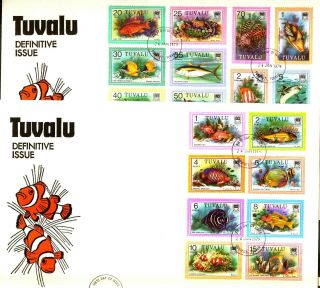 Tuvalu 1979 Fishes Definitives Issues On Two First Day Covers Complete Set.