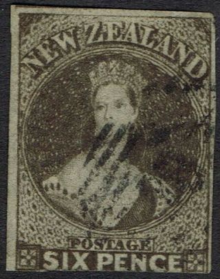 Zealand 1862 Qv Chalon 6d Wmk Large Star Imperf