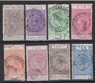 Zealand 1880 Stamp Duty 8 Values To £10. . . .  J100