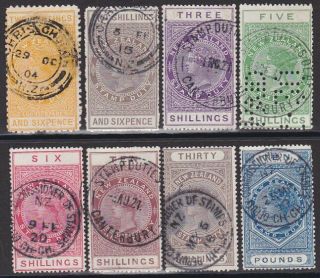 Zealand 1880 Stamp Duty 8 Values To £10. . . .  J101