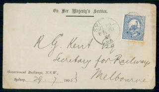 Australia 1898 Nsw Govt Railways To Melbourne Ohms Cover