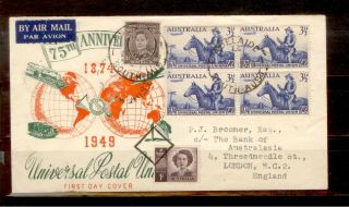 Australia 1949 75th Anniversary Of Upu First Day Cover In