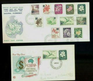 Norfolk Island.  1966.  Fdc X 2 - With Both Varieties Of 1c & $1 Stamps