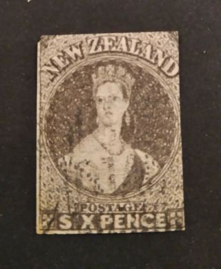 Zealand 1862 Chalon 6d Imperf Black - Brown