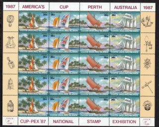Cocos (keeling) Islands 1987 Sailboats - Full Sheet Overprinted For Cupex