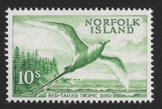 Norfolk Island 1961 10/ - Emerald - Green " Red - Tailed Tropicbird " Sg 36 (mnh)