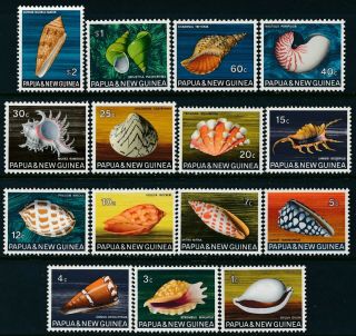 1968 - 1969 Papua Guinea Shells To $2 Set Of 15 Fine Mnh