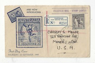 Australia 1949 Hermes Registered Fdc Cover To Us,  Miller Bros Cachet