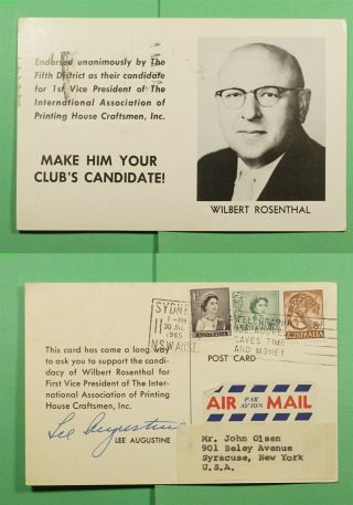 Dr Who 1965 Australia Political Campaign Postcard To Usa Airmail F41289