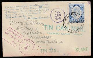 1935 - Tonga Tin Can Cover - Addressed To Zealand - Multiple Cachet