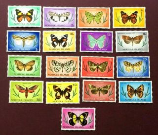 Norfolk Island 1977 - Butterflies & Moths - Full Set Of 17 Stamps - Mnh