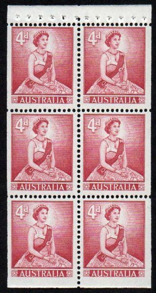 Australia 1959 Sc.  318a Sg 313ab 4d Qe Ii Booklet Pane Mnh