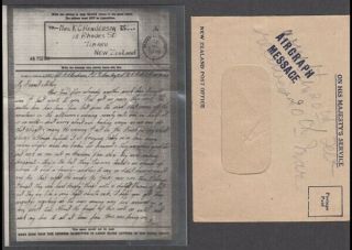 Zealand 1944 Wwii Airgraph Message & Cover Ohms (id:26/d49156)