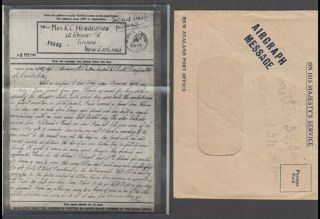Zealand 1944 Wwii Airgraph Message & Cover Ohms (id:26/d49089)