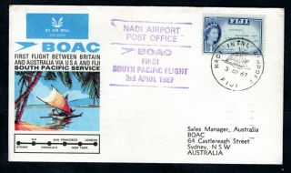 Fiji 1967 Boac First South Pacific Flight Service Airmail Cover London To Sydney