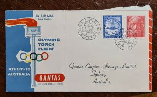 1956 Qantas Empire Airways,  Olympic Torch Flight Cover.  Athens To Australia