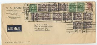 Australia 1949 Airmail Cover Sydney To Los Angeles Ca,  15 Stamps