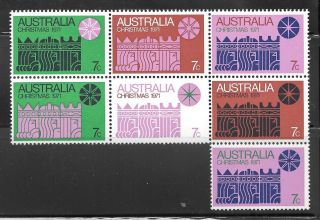 Australian Stamps 1971 Christmas Sg 498ba Block Of 7 Never Hinged