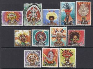 1977 - 1978 Papua Guinea Headdress Definitives Set Of 12 Fine Mnh
