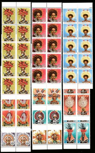 1978 Papua Guinea Headdresses Full Set Decimal Stamps Blocks 10 Fresh Muh 1