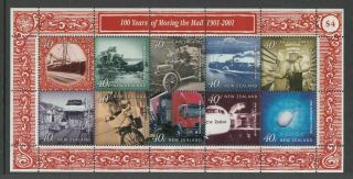 2001 Zealand Nz 100 Years Of Moving Mail Stamp Sheetlet Muh