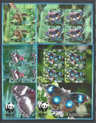 Aitutaki 2008 Sc 539 - 42 Wwf - Blue Moon Butterfly Mnh Miniature Sheet Set $24,
