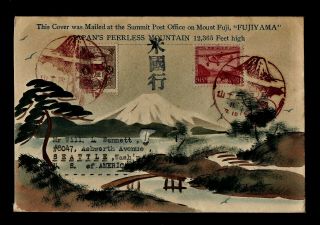 Japan Karl Lewis Hand Painted Cover 1935 Mount Fuji Fujiyama To Seattle Washingt