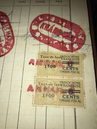 Indochine Vietnam Stamp Revenue Overprint “taxe De Luxe G.  P.  R.  C“ 1$ 1947