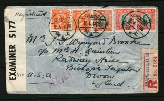 China 1941 Registered Airmail Censored Cover To England Via Hawaii $11.  80 Rate