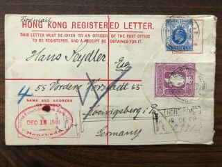 China Hongkong Old Cover Registered Hong Kong To Germany 1908