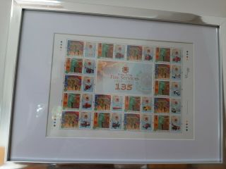 Framed Hong Kong Stamp Sheet Commemorating 135 Years Of The Fire Service