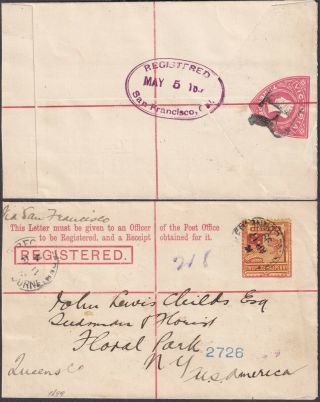 1899 Victoria Reg Pse 3d Queen On Triangle Arms Upr By 2 ½d Duty Stamp To Usa