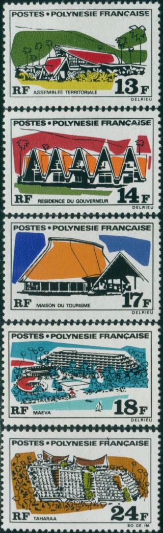 French Polynesia 1969 Sc 253 - 257,  Sg104 - 108 Polynesian Buildings Set Mlh