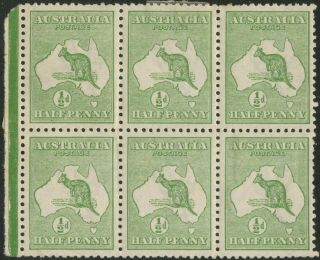 Australia Kangaroos 1/2d Block Of 6.  Some Unmounted,  Marginal