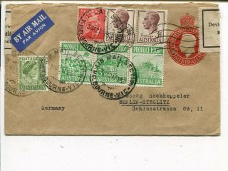 Australia Uprated Air Mail Stationery Cover To Germany 1953,  Currency Control