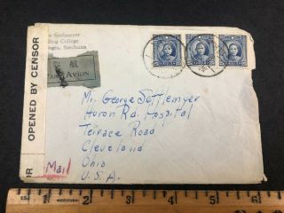 Chengdu China,  Ginling College,  Opened By Sensor 1941 Ww2 Era Cover Air Mail