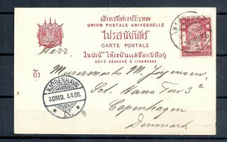 Siam/ Thailand.  Postcard Send To Denmark Bearing 5atts Wat Jang Issue 1906