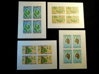1968 Laos Imperf Blocks Of 4 Stamp Set Scott 174 - 177 Mnh Hard To Find