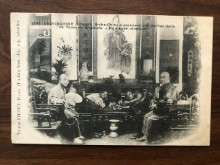 China Old Postcard Chinese Men Smoking Opium