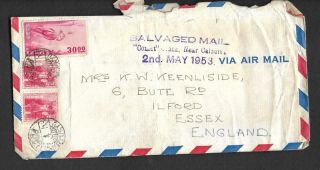 Japan Cover To Uk,  Comet 2nd May 1953 Salvaged Mail,  Calcutter India,  Scarce