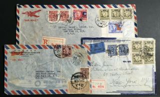 3 China Stamp Covers From Shanghai To Usa With Special Cancellations,