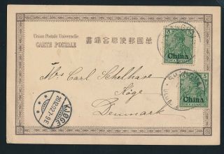 German Post In China.  1902.  Postcard Sent To Denmark
