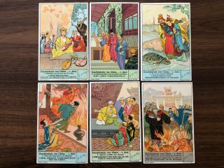 6 X China Old Card Chinese People Life Temple
