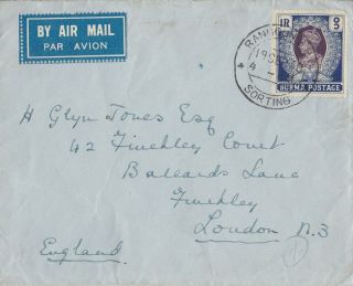 Bu13) Burma 1940 Small Airmail Cover To Finchley,  London.  Bears Solo Usage