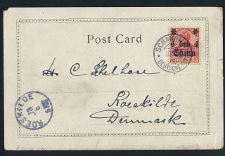 German Post In China.  1906.  Postcard To Denmark