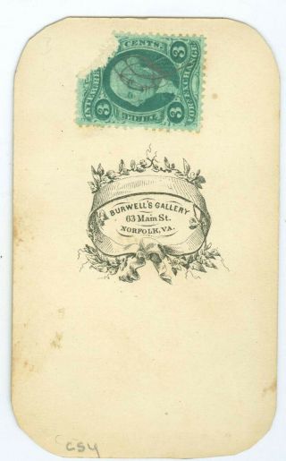 B7167 Civil War CDV Union Infantry Captain? Wife – Tax Stamp Burwell Norfolk VA 2
